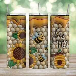 3D puff "Be Happy" Tumbler Puffy paint style 3D be happy Bee Tumbler 20 oz skinn